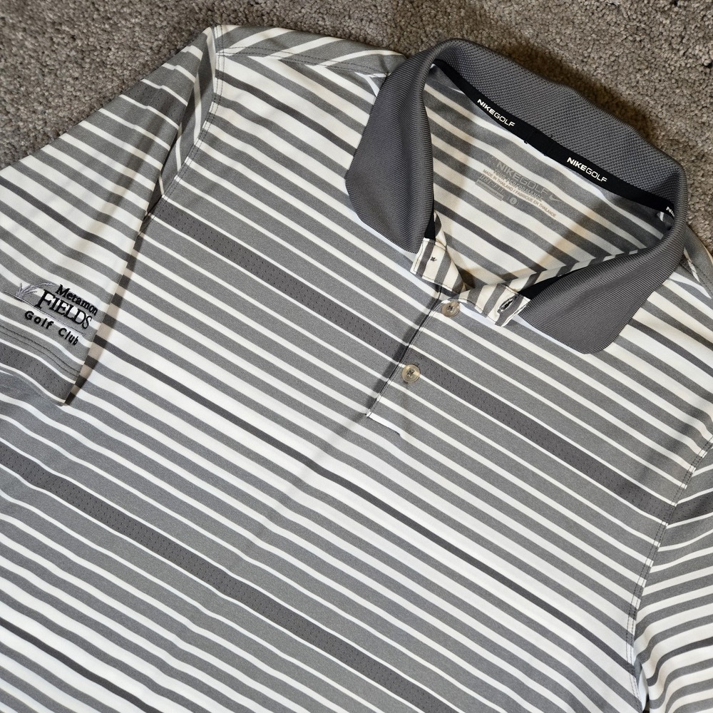 Nike Golf Tour Performance Mens Large Gray Striped Short Sleeve Polo Dri-Fit